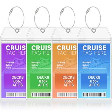 Imagem de YOGEERNIC Porta-Etiquetas De Bagagem Para Cruzeiro (Pacote Com 4), Itens Essenciais Duráveis E À Prova D'Água Etiquetas Impressas 2025-2026, Carnival, Ncl, Princess, Msc Ships Anéis Metal Em Aço Ino