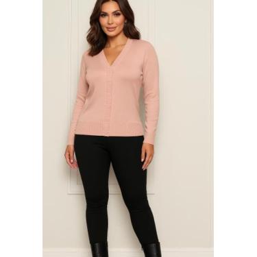 Imagem de Blusa Feminina Casaquinho Suéter Trico Liso Botões Gola V - B.Mania, R