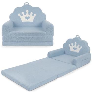 Imagem de PIIKAGO Sofá infantil 2 em 1 dobrável, sofá infantil macio de lã de ovelha com design de coroa, sofá conversível infantil para cochilo e brincadeira, móveis infantis aconchegantes para meninos e