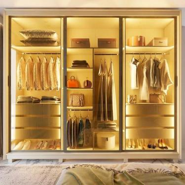 Imagem de Guarda-roupa Casal 3 Portas Reflecta com Pés e Led 100% Mdf Platinum -