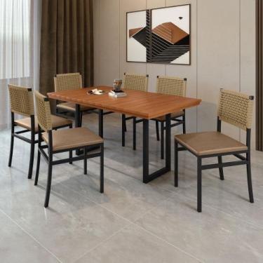 Imagem de Conjunto Itália Tampo Ripado Eucalípto 160x90cm com 6 Cadeiras Madri -