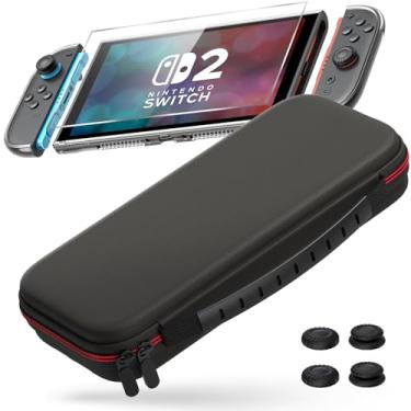 Imagem de JUSPRO Carrying Case for Nintendo Switch 2, 4 in 1 Travel Accessories Bundle Kite with Frosted Clear Protective Case, Thumb Grip Caps and Screen Protectors