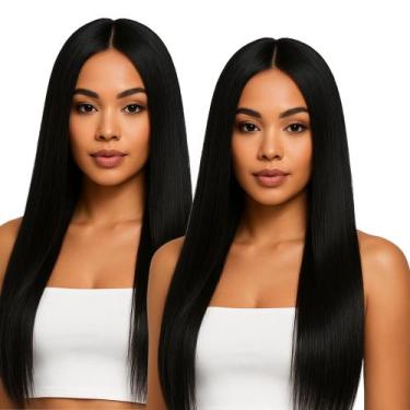 Imagem de Peruca Premium Lisa Sem Franja Preta Resistente ao Calor - Maya Hair