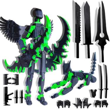 Imagem de masijssa T13 Action Figures Set (Assembly Completed) Dummy 13 Titan 13 Robot Action Figure 3D Printed Robo Multi-Jointed Movable Action Figure Toy with Full Articulation (Black + Green Figure + Dog)