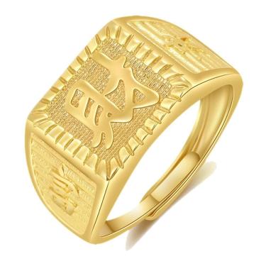 Imagem de Anel Masculino Dourado Ajustável Quadrado Sorte E Energia