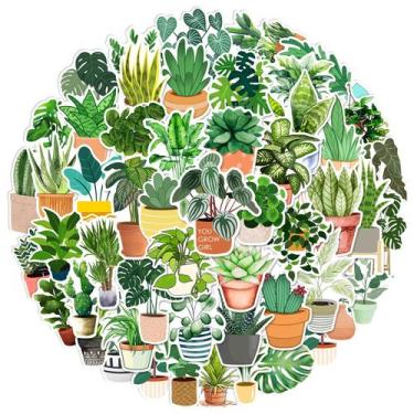 Imagem de Adesivos de vinil impermeável para plantas verdes e plantas em vasos, 