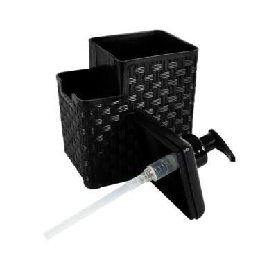 Imagem de Porta Detergente e Esponja com Dosador, Design Rattan, Plástico Preto, Organizador para Pia de Cozinha