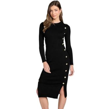 Imagem de Guess Vestido feminino de manga comprida com logotipo canelado ecológico, Preto Jet, G