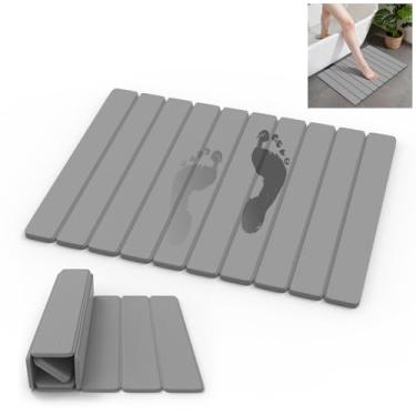 Imagem de Tapetes de banho de pedra para banheiro, tapete de chuveiro de pedra antiderrapante 61 x 40,6 cm tapete de banho super absorvente de terra diatomácea, secagem rápida, à prova de vazamentos, tapetes de