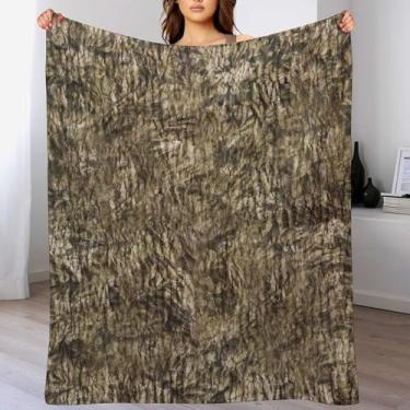 Imagem de ZhiRain Cobertor camuflado de madeira de carvalho com estampa de camuflagem de musgo para sofá-cama poltrona ou dormitório 76 cm x 101 cm