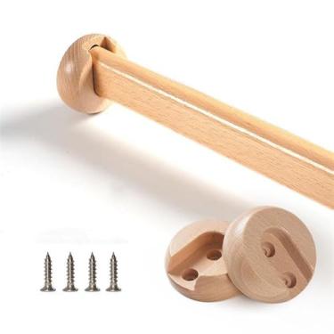 Imagem de GQQGSHOP Vara oval de madeira para pendurar roupas, poste de armário resistente, barra transversal, varões para pendurar roupas, madeira de faia natural polida, haste de armário com suporte de