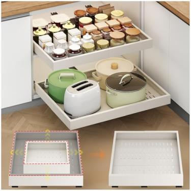 Imagem de Organizador de armário com 2 peças, largura (35,5 cm - 53,3 cm) e profundidade de 43,5 cm - 61 cm), expansível com 3 trilhos, gavetas para armário, prateleiras deslizantes ajustáveis para cozinha e