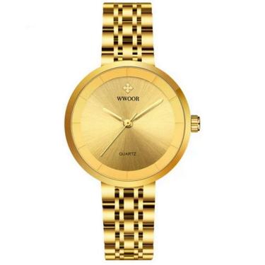 Imagem de Relógio Feminino De Quartzo Minimalista Pulseira De Aço Inoxidável A Prova D´agua Dourado