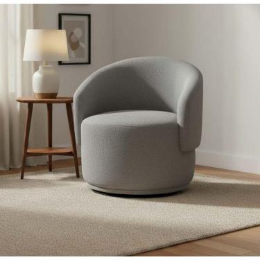 Imagem de Poltrona Decorativa Giratória Sala De Estar Recepção Jasmine Bouclé Cinza