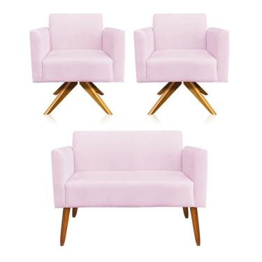 Imagem de Kit 01 Namoradeira 02 Poltronas Marisa rosa Bebê