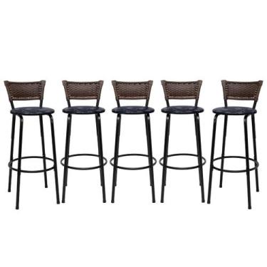 Imagem de Kit 5 Banquetas Cadeiras Bancos Preta Alta Para Balcão Cozinha Gourmet