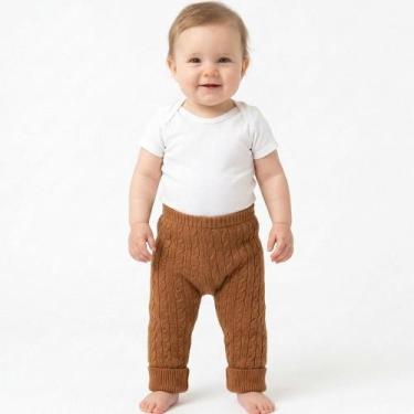 Imagem de Calça Trançada Tricô Kids Bebê Caramelo Frontal, P, Creme