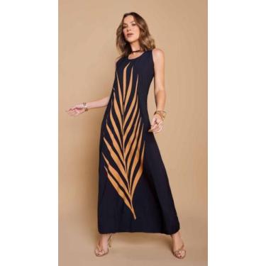 Imagem de Vestido longo Feminino Adulto Tecido Malha Tamanho M Cor preto com est