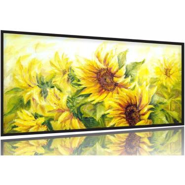 Imagem de Quadro Decorativo Pintura Dois Girassóis 130x60 Moldura Preta 2x2