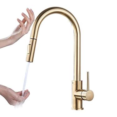 Imagem de Pull Out Sensor Preto Torneira de Cozinha Misturador de Indução Inteligente Toque Controle de Toque Torneira de Pia 2 Modos Torneira De Cozinha,Níquel Ouro,Toque,China