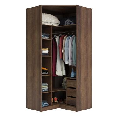 Imagem de Guarda Roupa Closet Aberto Canto Diagonal 3 Gavetas 1 Cabideiro 111,90cm Prime Luciane Móveis - Nogueira Dourado