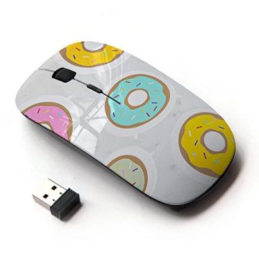 Imagem de KawaiiMouse [Mouse óptico sem fio 2,4 G] Rosquinha amarela azul-petróleo rosa doce