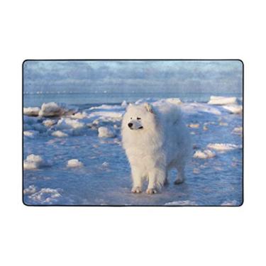 Imagem de Top Carpenter Tapete de área branco fofo para cães Samoied Stand On The Ice Capacho para entrada de piso de madeira, sala de estar, quarto, 91,4 x 61 cm