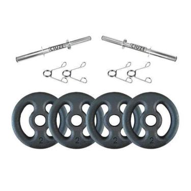 Imagem de Kit Completo Musculação Fitness Barras 8kg Anilhas+ Presilha-Unissex