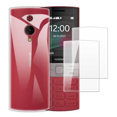 Imagem de Shantime Capa compatível com Nokia 150 4G 2023 + [2 pacotes] película protetora de tela de vidro temperado - silicone TPU flexível macio para Nokia 150 4G 2023 (2,4") (transparente)