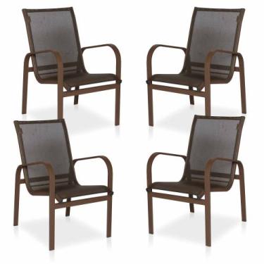 Imagem de Conjunto Com 4 Cadeiras de Alumínio e Tela Sling - Marrom - Móveis Com