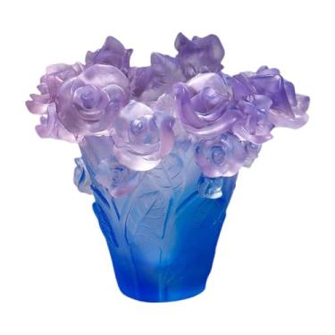 Imagem de Fenteer Vaso de flor de vidro, vaso de arte decorativa, ornamento de desktop incenso queimador de mesa de mesa central peça para decoração da sala de estar de, Azul