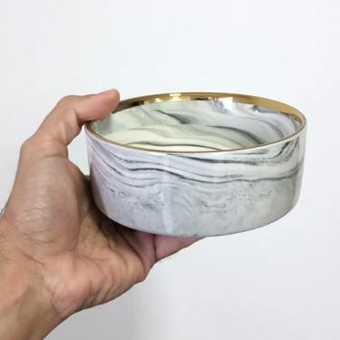 Imagem de Comedouro em Cerâmica Marmorizada com Borda Dourada, 400ml ou 850ml, Design Premium para Cães e Gatos (400ml)