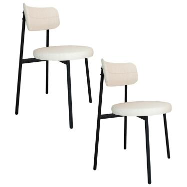 Imagem de Cadeira De Jantar Estofada Kit 2 Nyka M25 Linho Palha - Mpozenato