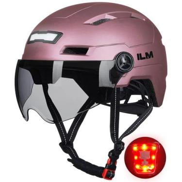 Imagem de Capacete de bicicleta ILM E3-10L com LED recarregável USB rosa claro