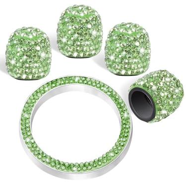 Imagem de WINKA 4 peças de tampas de haste de válvula de pneu de carro de strass com 1 peça capa de botão de motor de carro brilhante anel de ignição inversa para carro chaveiro anel diamante tampas de pneu de