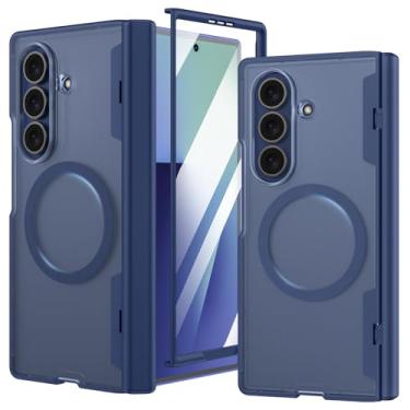 Imagem de Ruky Capa para Z Fold 7 com proteção de dobradiça, capa ZFold 7 com protetor de tela integrado [compatível com MagSafe] Capa protetora translúcida magnética magnética para celular para Galaxy Z Fold 7