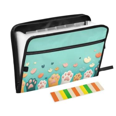 Imagem de Wassud Cute Paws Pasta organizadora de arquivos de papel A4 com etiquetas e pasta de arquivo expansível com 13 bolsos