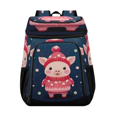 Imagem de Wassud Mochila térmica de porco de Natal com chapéu de Papai Noel, 36 latas à prova de vazamento, impermeável, bolsa térmica, acessórios de praia, viagem, acampamento, pesca, para mulheres e homens