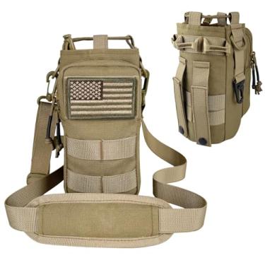 Imagem de Manga para garrafa de água com alça – Suporte isolado para garrafa de água com sistema MOLLE para mochila tática cáqui bolsa transversal para caminhadas, pesca, acampamento, academia, 940 ml e 680 g
