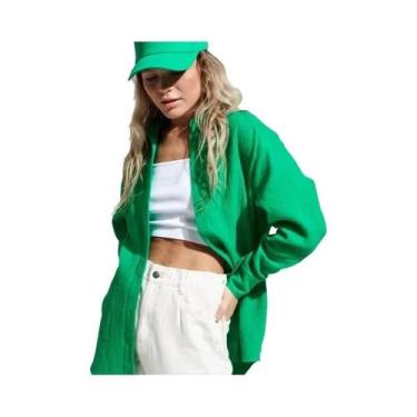 Imagem de Camisa Feminina Casual Branca Solta E Confortável Com Gola E Manga Lon