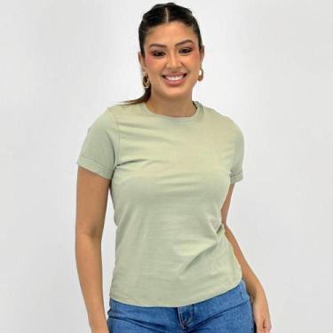 Imagem de Camiseta Doce Trama T-shirt Básica Manga Curta Feminina, PP, Verde chá
