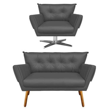 Imagem de Kit 1 Namoradeira e 1 Poltrona Giratória Anitta Grafite