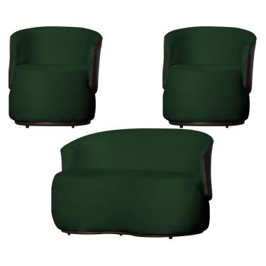 Imagem de Kit 2 Poltronas e 1 Namoradeira Decorativa Orgânica Beatriz Veludo Composê Corino Marrom - Estopar