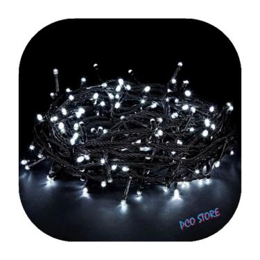 Imagem de Cordão Pisca 100 Led Prova D´água Fixo Branco Frio Fio Verde 10m Decor Natal 110v