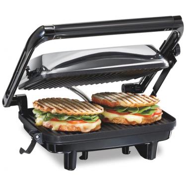 Imagem de Sanduicheira Elétrica Antiaderente 2 Fatias, Aço Inox, 110v, HAMILTON BEACH 25460A, Prateado