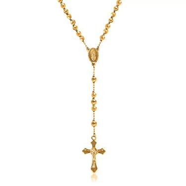 Imagem de Savlano Colar de cruz de rosário banhado a ouro 14 K – 6,5 mm cruz crucifixo rosário corrente colar em Y para mulheres e homens, joias religiosas vem em ouro, ouro e prata rosa com uma caixa de presente, Banhado a ouro, n/a