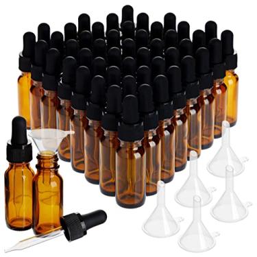 Imagem de Juvale Pacote com 48 frascos de vidro âmbar de 142 ml com dispensador conta-gotas e 6 funis para óleos essenciais, aromaterapia, líquidos (54 peças no total, 15 ml)