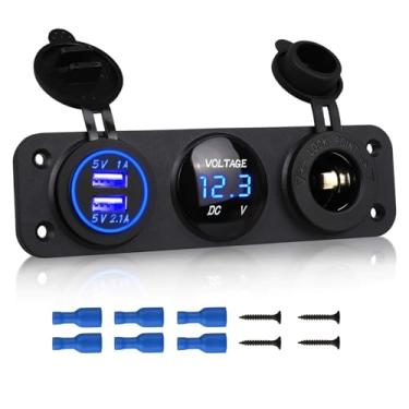 Imagem de Linkstyle Painel de tomada de carregador 3 em 1, porta USB dupla de 12 V com divisor de soquete de isqueiro e voltímetro digital de LED para carro RV Marine