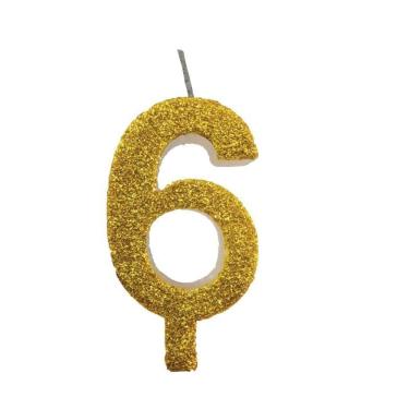Imagem de Vela De Aniversário 6 Dourada Glitter