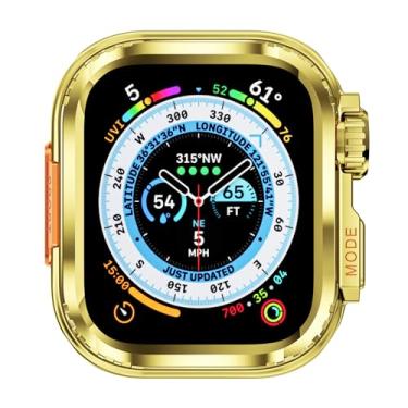 Imagem de HEPUP Para Apple Watch Watch Case 44mm 45mm 46mm 42mm 49mm Caixa de relógio de metal(Bright Gold,45mm)